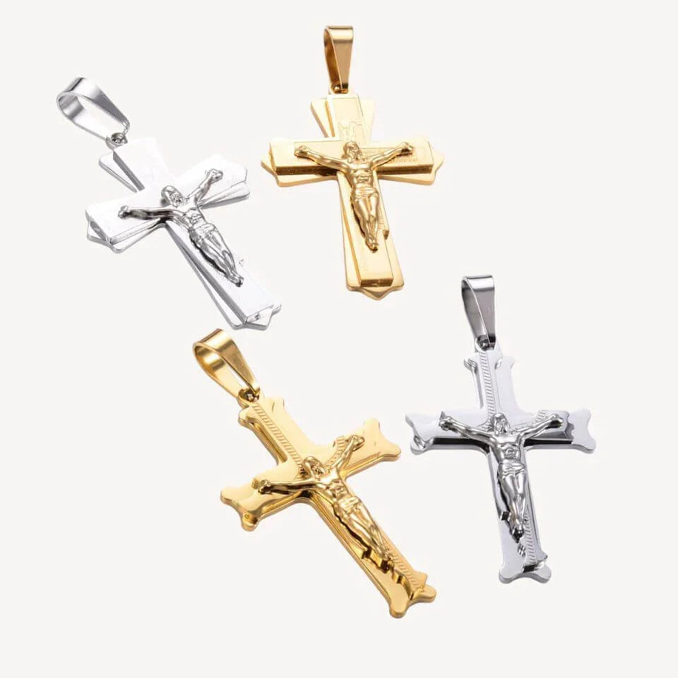 Pingente Crucifixo Clássicos e Duplos em Aço Inoxidável – Sua Fé, Seu Estilo!