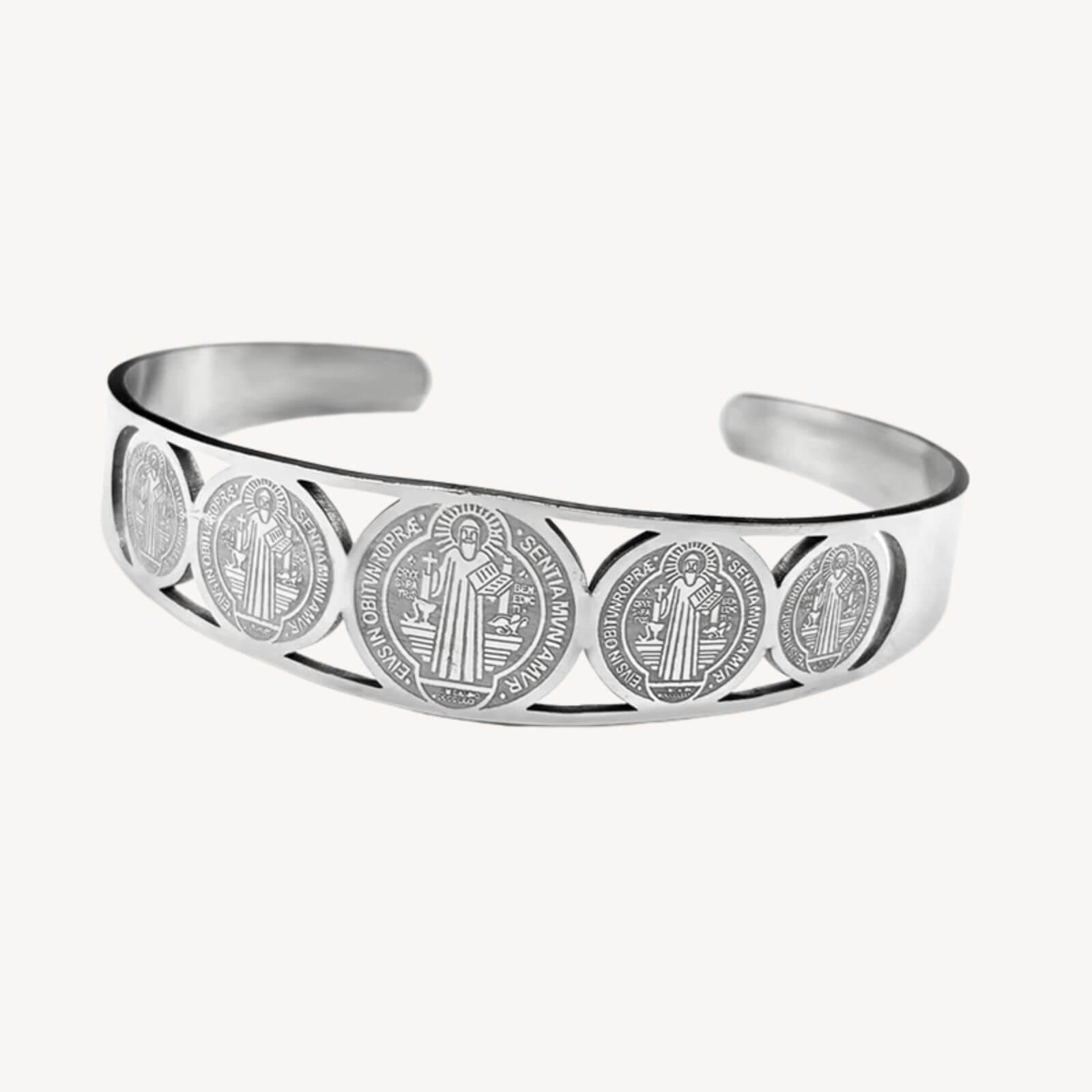 Bracelete I Medalha de São Bento Ajustável em Aço Inoxidável - Proteção e Fé Com Um Ajuste Perfeito!