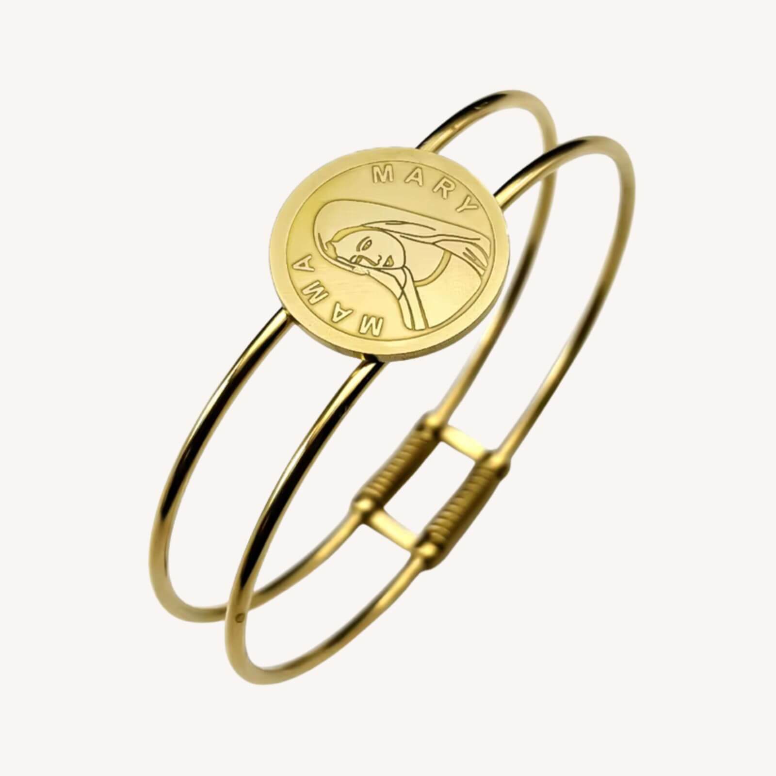 Bracelete Rígido Medalha da Virgem Maria em Aço Inoxidável