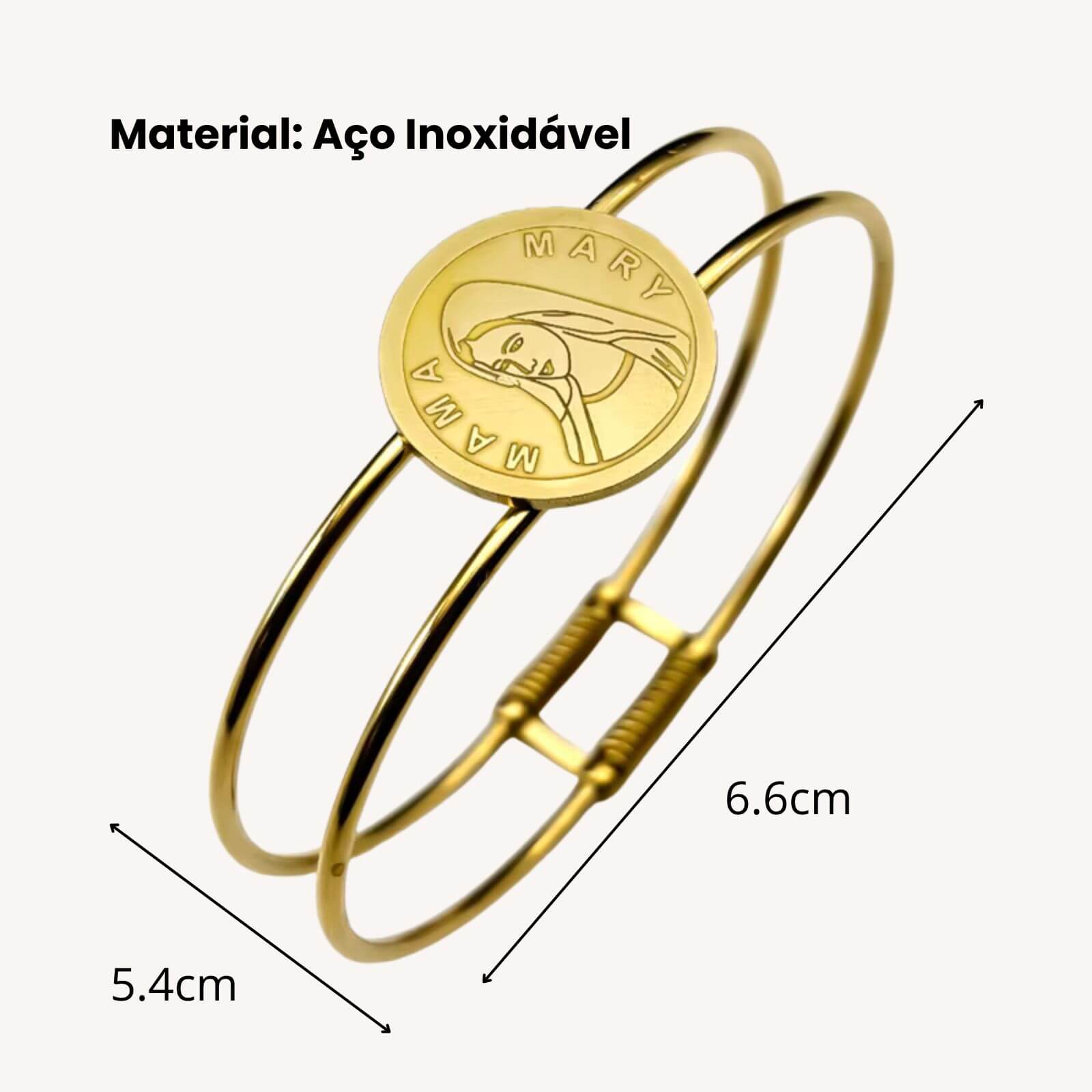 Bracelete Rígido Medalha da Virgem Maria em Aço Inoxidável
