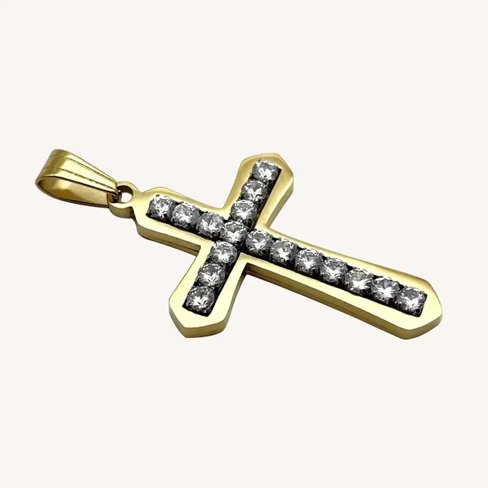 Pingente Cruz Budded em Aço Inoxidável com Zircônias - Brilho Da Espiritualidade!