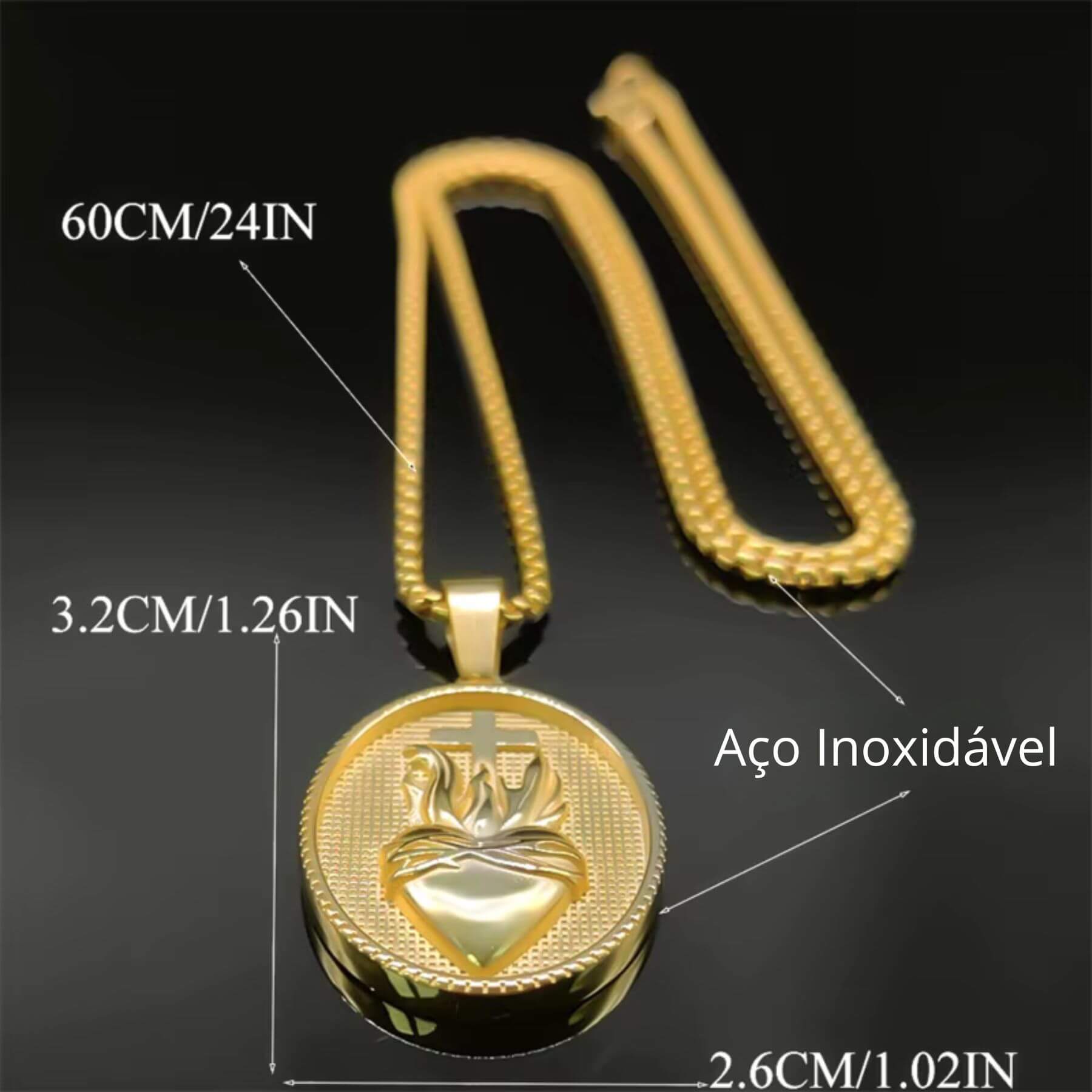 Colar Crucifixo Sagrado Coração de Jesus em Aço Inoxidável Dourado - Um Símbolo de Fé, Devoção e Proteção Para Acompanhar Você Todos os Dias!