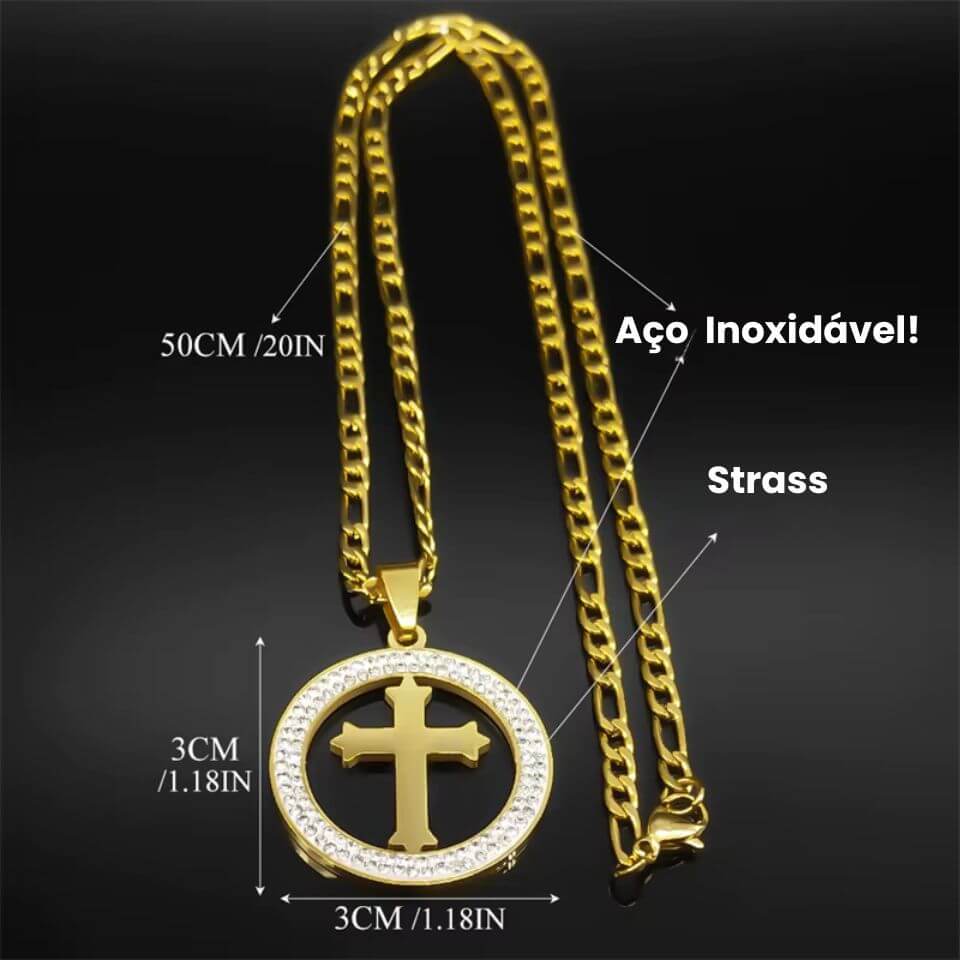 Colar Crucifixo Amulet com Zircônia em Aço Inoxidável - A Luz da Sua Fé em um Acessório Que Brilha!