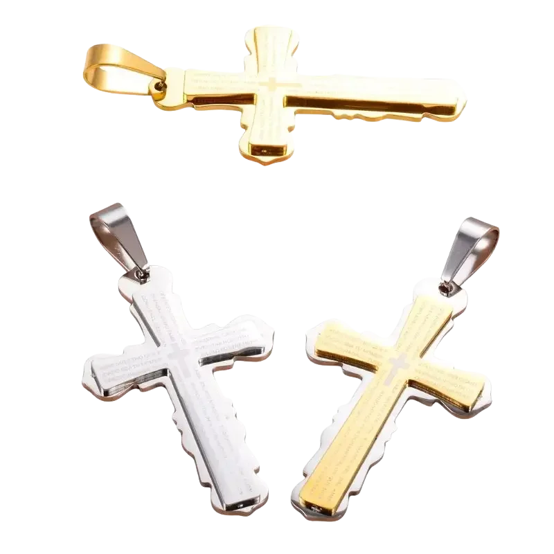 Pingente Crucifixo em Aço Inoxidável com Gravação da Bíblia - Beleza Sagrada!