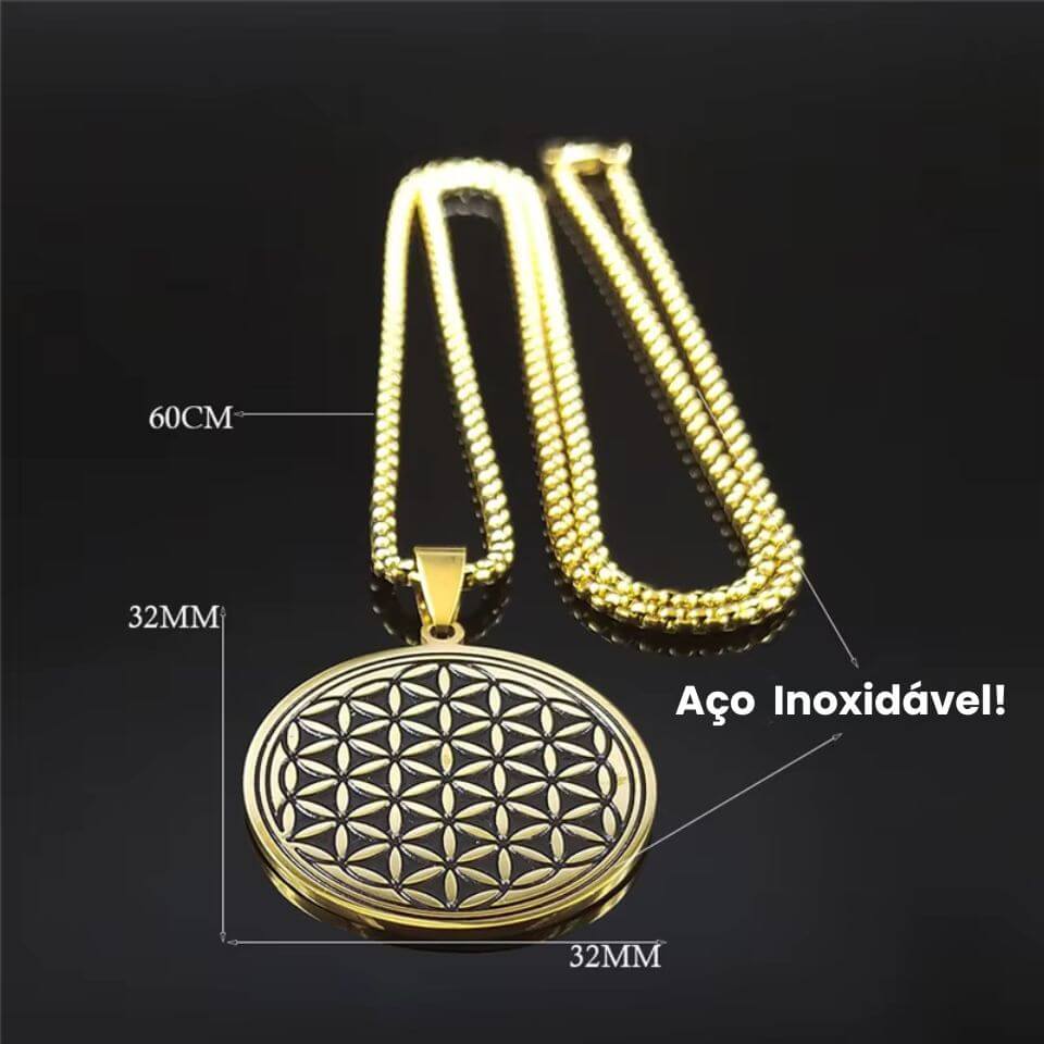 Colar com Pingente Flor da Vida  Geometria Sagrada em Aço Inoxidável - Carregue a Essência da Criação Sempre Com Você!