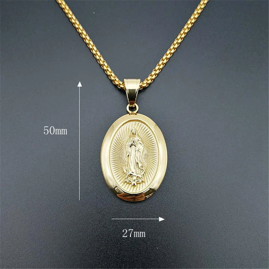Colar Medalha Nossa Senhora em Aço Inoxidável Dourado - Devoção Sempre Presente!