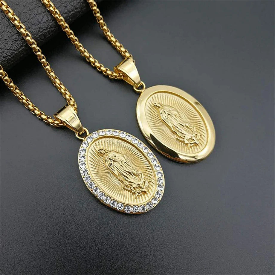 Colar Medalha Nossa Senhora em Aço Inoxidável Dourado - Devoção Sempre Presente!