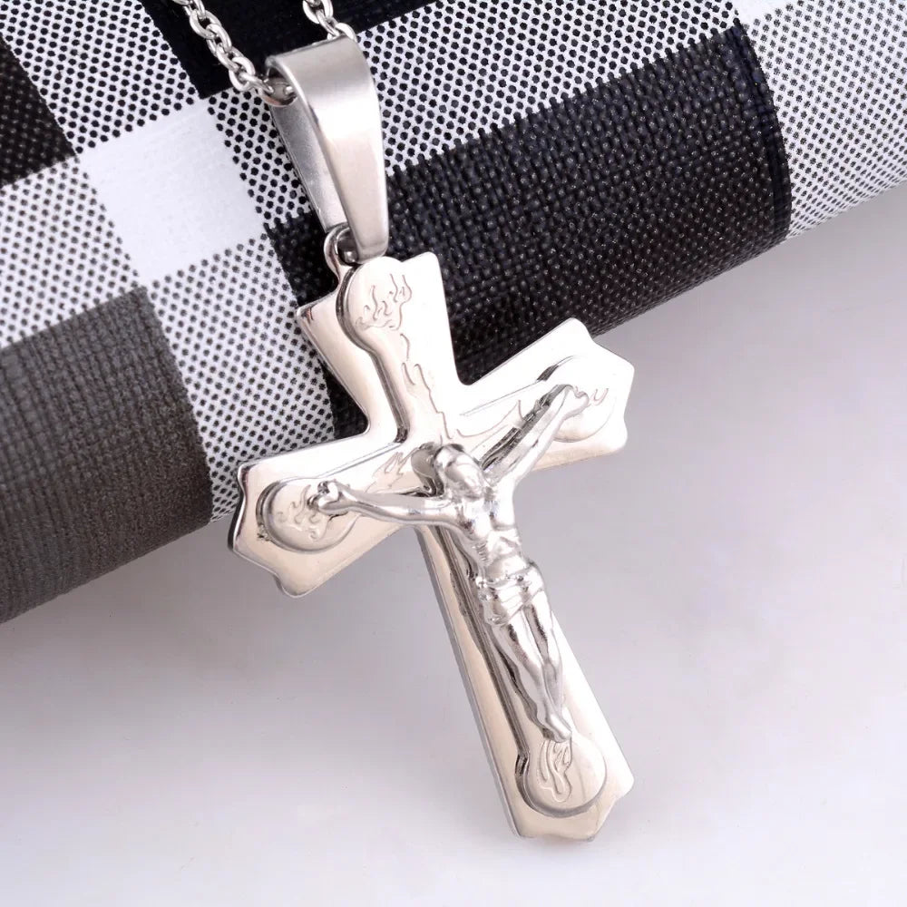 Pingente Cruz Vintage Masculino 35mm em Aço Inoxidável 316L – Sua Fé, Seu Símbolo!