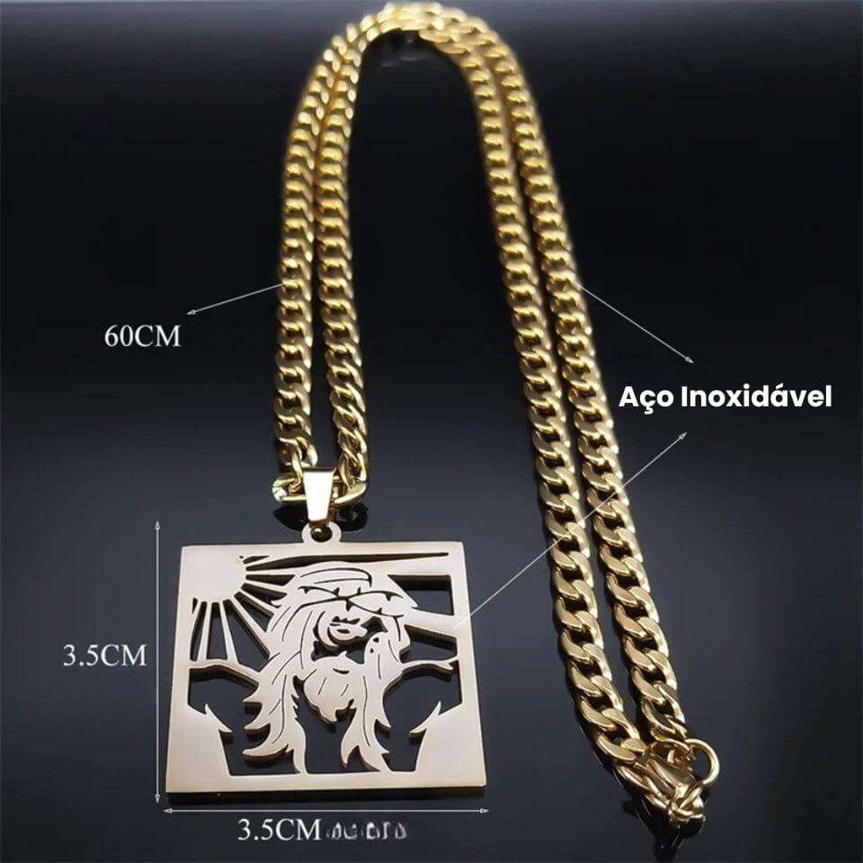 Colar com Pingente Jesus com Coroa de Espinhos e Sol - Um Símbolo de Sacrifício e Proteção Divina!