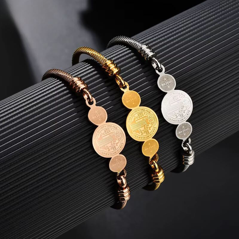 Pulseira Rosário São Bento em Aço Inoxidável – Ajustável e Religiosa!