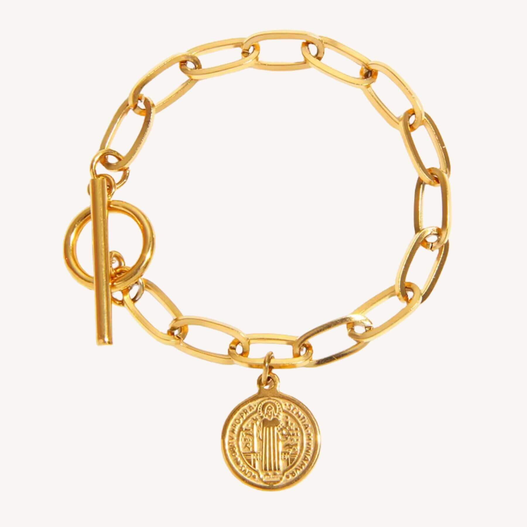 Pulseira Sagrada de São Bento em Aço Inoxidável - Um Símbolo Eterno de Força Espiritual!