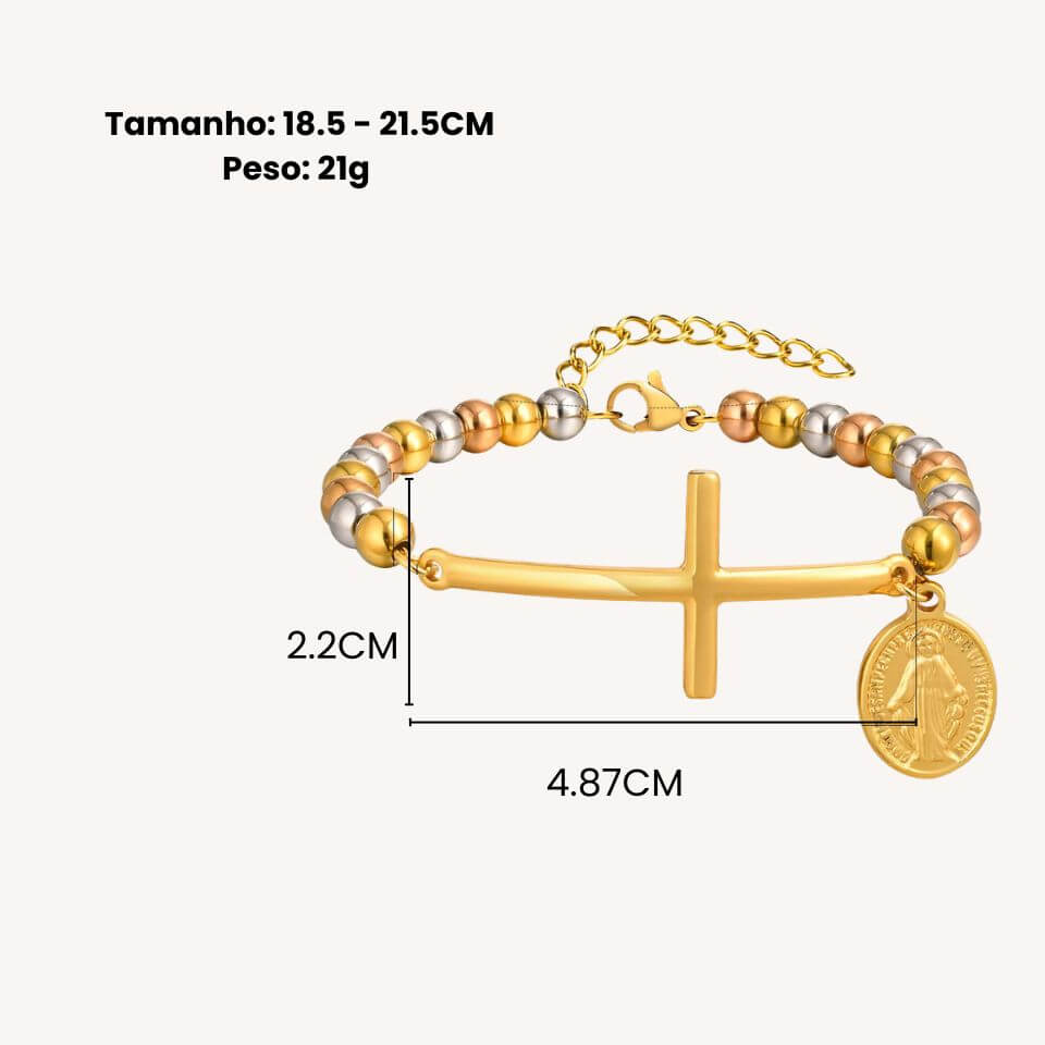 Pulseira São Bento com Contas Tricolores em Aço Inoxidável - Proteção em Cada Detalhe!