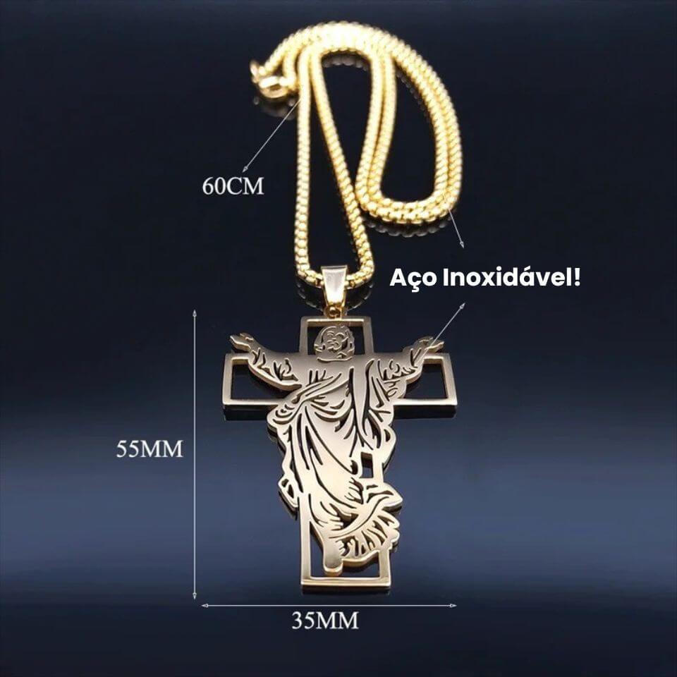 Colar com Crucifixo Jesus Ressuscitado em Aço Inoxidável - A Vitória da Fé, a Força da Ressurreição!