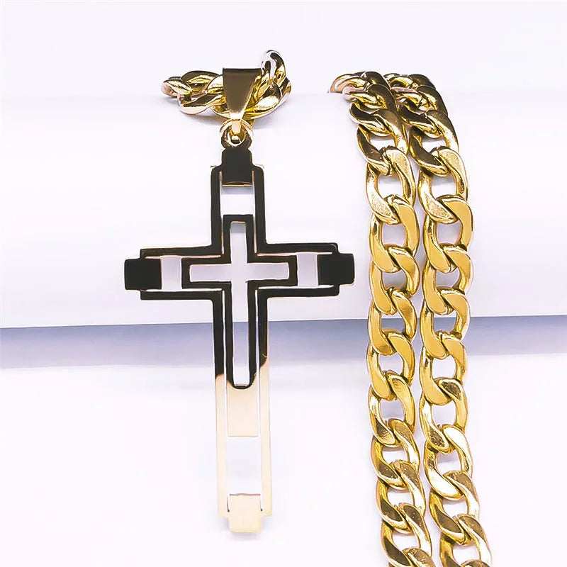 Colar Crucifixo Longo em Aço Inoxidável - Estilo Com Propósito!