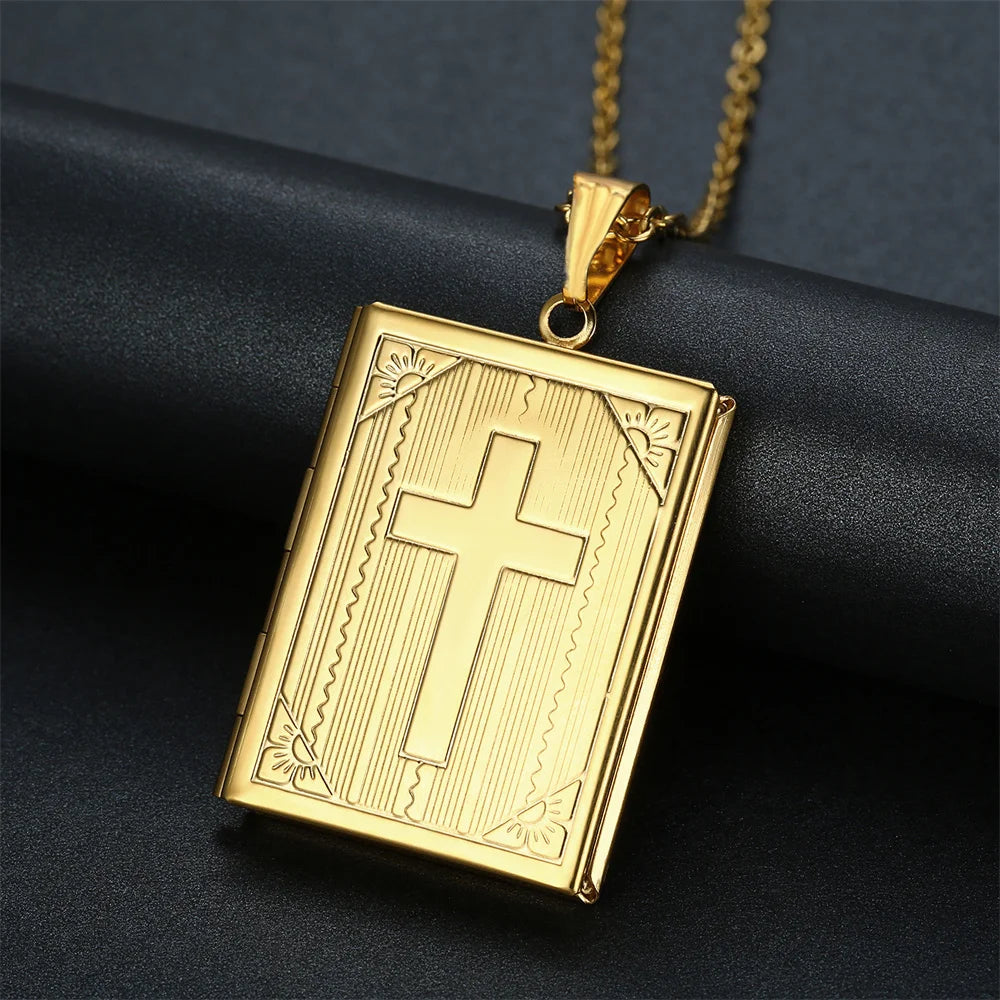 Colar Memorial Relicário Crucifixo em Aço Inoxidável - Guarde Sua Fé e Lembranças Mais Preciosas Sempre Perto do Coração!