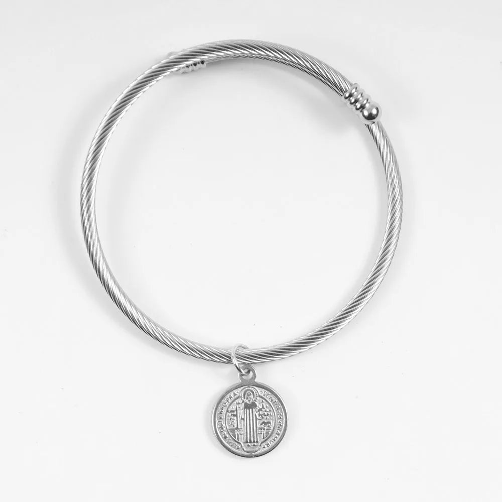 Bracelete Rígido Medalha de São Bento em Aço Inoxidável - A Poderosa Medalha de São Bento Com um Toque de Elegância!