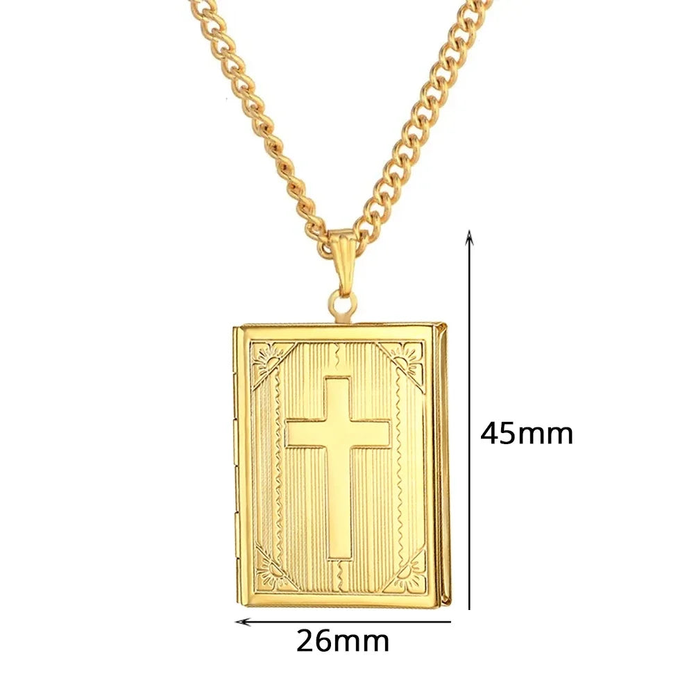 Colar Memorial Relicário Crucifixo em Aço Inoxidável - Guarde Sua Fé e Lembranças Mais Preciosas Sempre Perto do Coração!