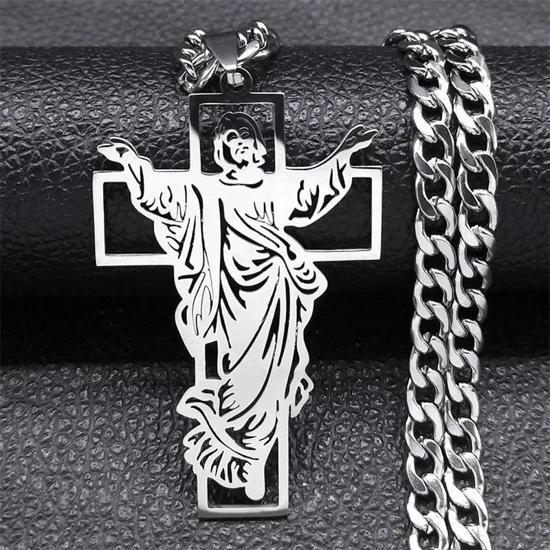 Colar com Crucifixo Jesus Ressuscitado em Aço Inoxidável - A Vitória da Fé, a Força da Ressurreição!