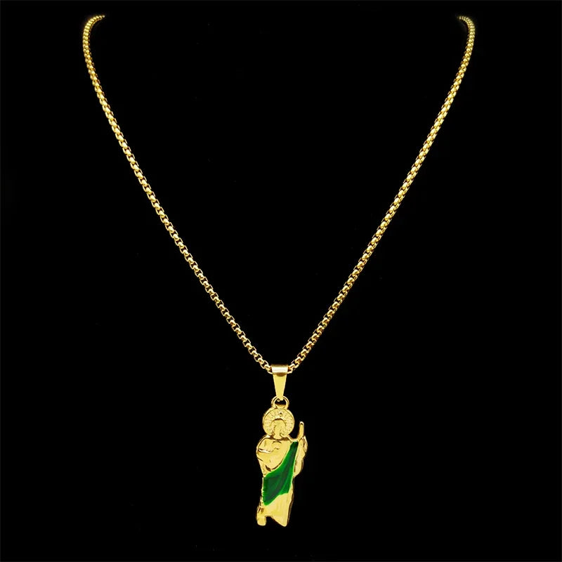 Colar com Pingente São Judas Tadeu em Aço Inoxidável - Carregue a Essência do Padroeiro das Causas Perdidas!