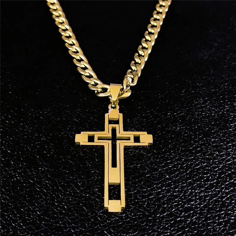 Colar Crucifixo Longo em Aço Inoxidável - Estilo Com Propósito!
