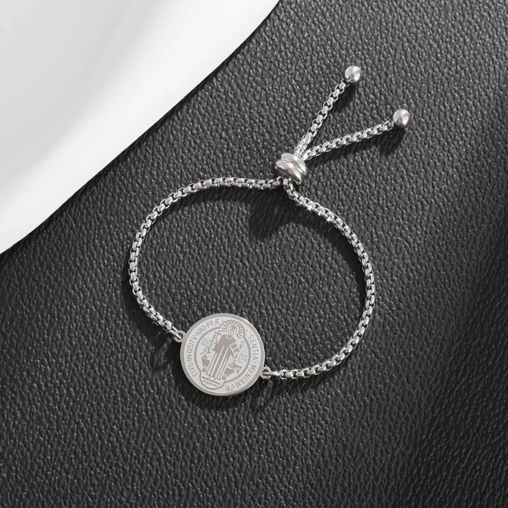 Pulseira Medalha de São Bento em Aço Inoxidável - A Poderosa Medalha Que Inspira Devoção e Coragem!