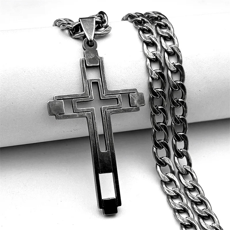 Colar Crucifixo Longo em Aço Inoxidável - Estilo Com Propósito!