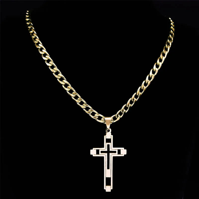 Colar Crucifixo Longo em Aço Inoxidável - Estilo Com Propósito!