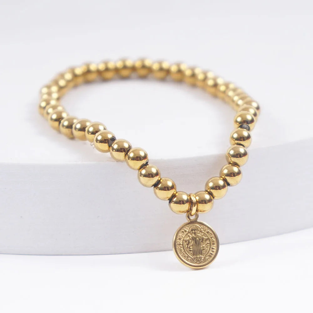 Pulseira Aço Inoxidável São Bento com Corrente de Esferas - Fé Em Cada Detalhe!