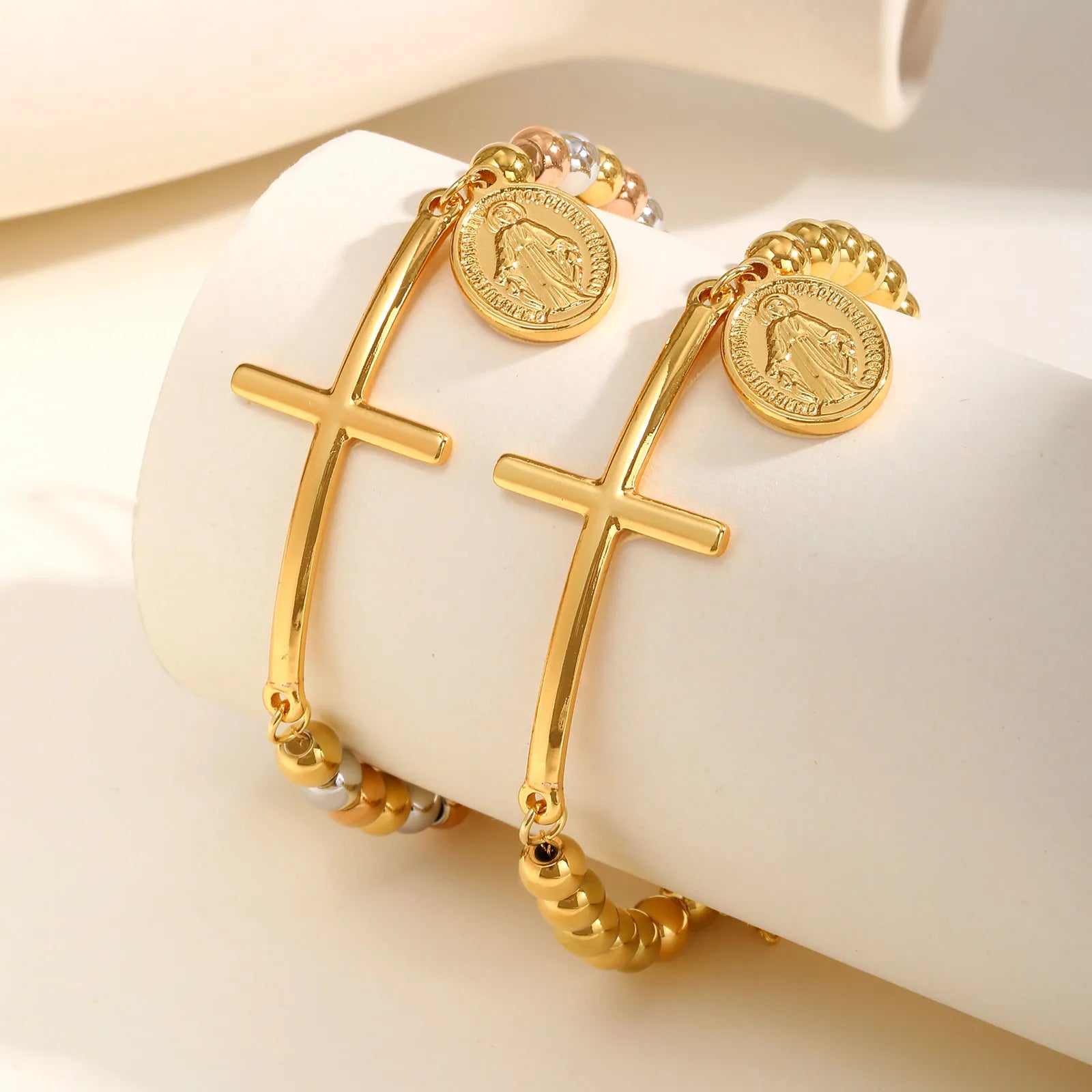 Pulseira São Bento com Contas Tricolores em Aço Inoxidável - Proteção em Cada Detalhe!