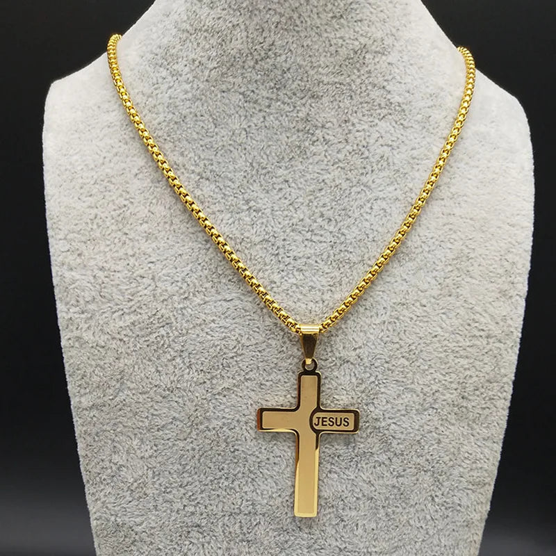 Colar Crucifixo em Aço Inoxidável Jesus - Sua Fé, Seu Escudo!