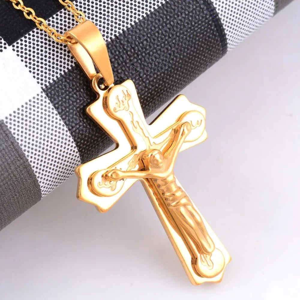 Pingente Cruz Vintage Masculino 35mm em Aço Inoxidável 316L – Sua Fé, Seu Símbolo!
