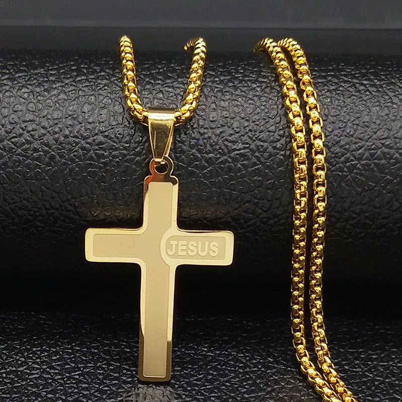 Colar Crucifixo em Aço Inoxidável Jesus - Sua Fé, Seu Escudo!