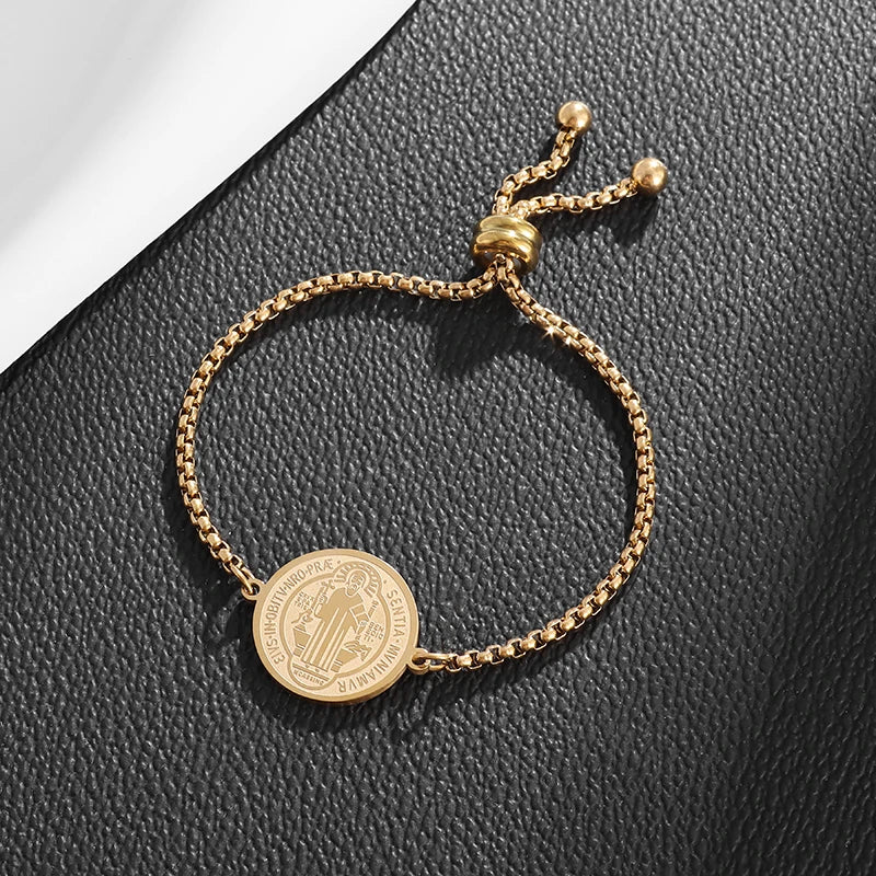 Pulseira Medalha de São Bento em Aço Inoxidável - A Poderosa Medalha Que Inspira Devoção e Coragem!