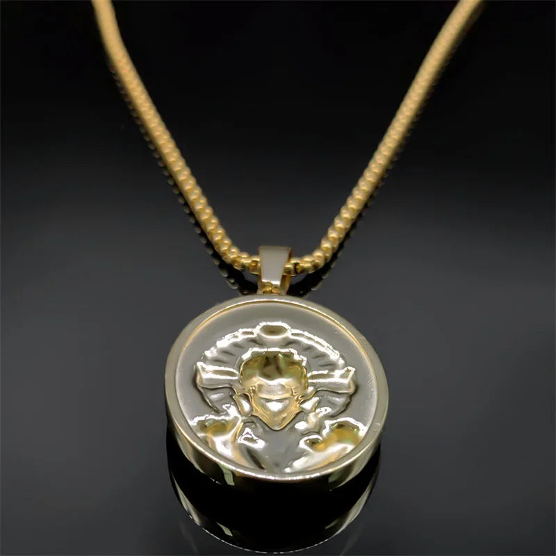 Colar Crucifixo Medalha de Jesus Cristo em Aço Inoxidável Dourado - Uma Joia de Fé e Devoção Para Iluminar Sua Caminhada Espiritual!