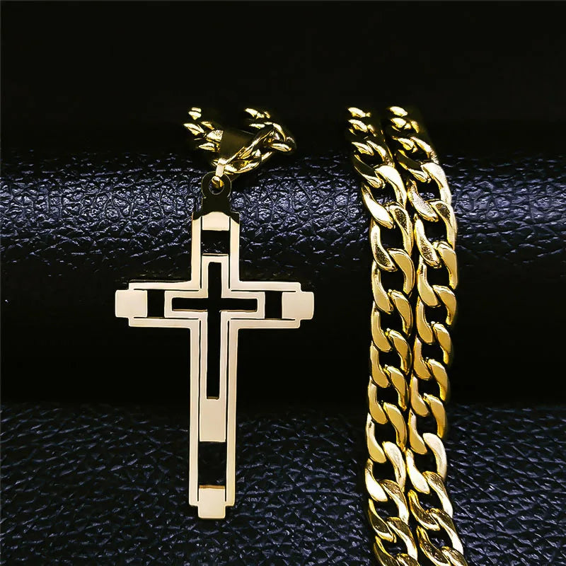 Colar Crucifixo Longo em Aço Inoxidável - Estilo Com Propósito!