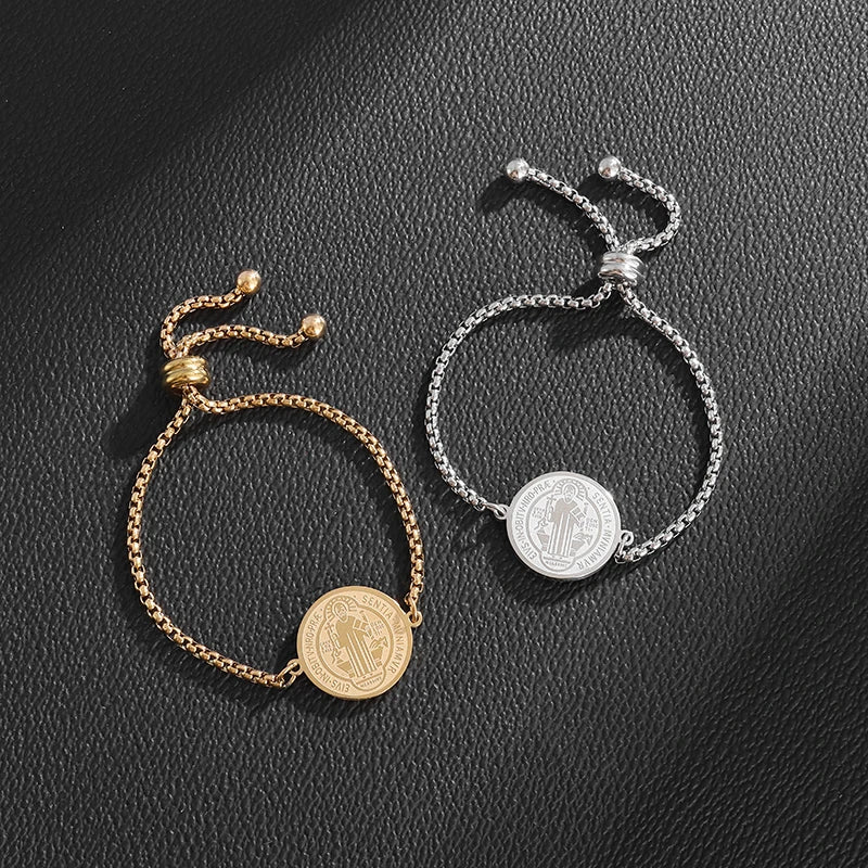 Pulseira Medalha de São Bento em Aço Inoxidável - A Poderosa Medalha Que Inspira Devoção e Coragem!