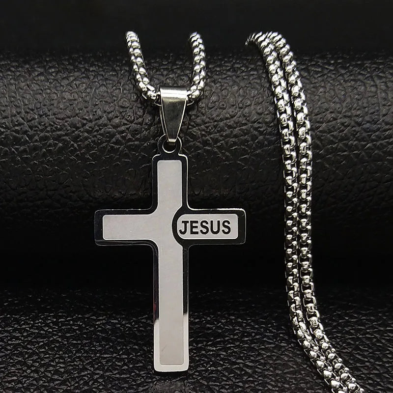 Colar Crucifixo em Aço Inoxidável Jesus - Sua Fé, Seu Escudo!