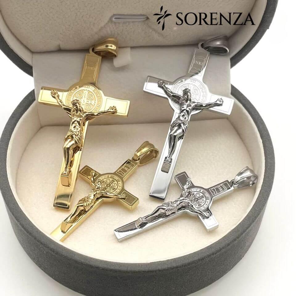 Pingente Crucifixo com Medalha de São Bento em Aço Inoxidável 316L - Sua Fé Fortalecida!