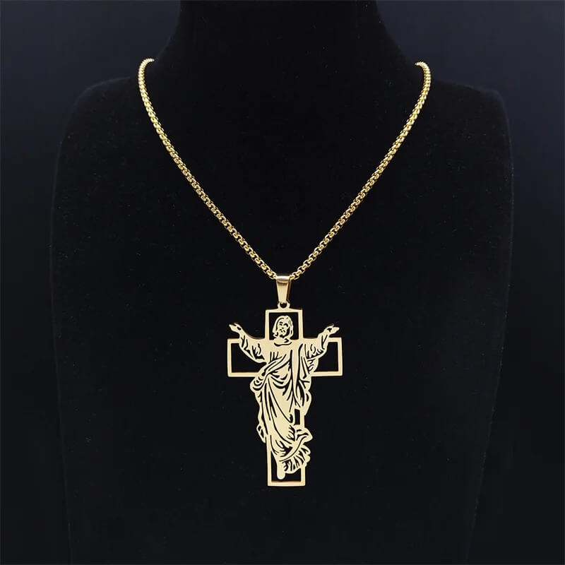 Colar com Crucifixo Jesus Ressuscitado em Aço Inoxidável - A Vitória da Fé, a Força da Ressurreição!