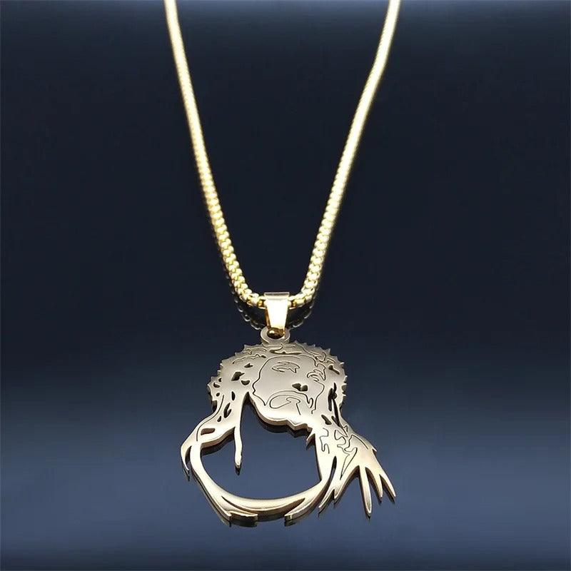 Colar com Pingente Rosto de Jesus com Coroa de Espinhos em Aço Inoxidável - A Fé Que Inspira, o Estilo Que Marca!