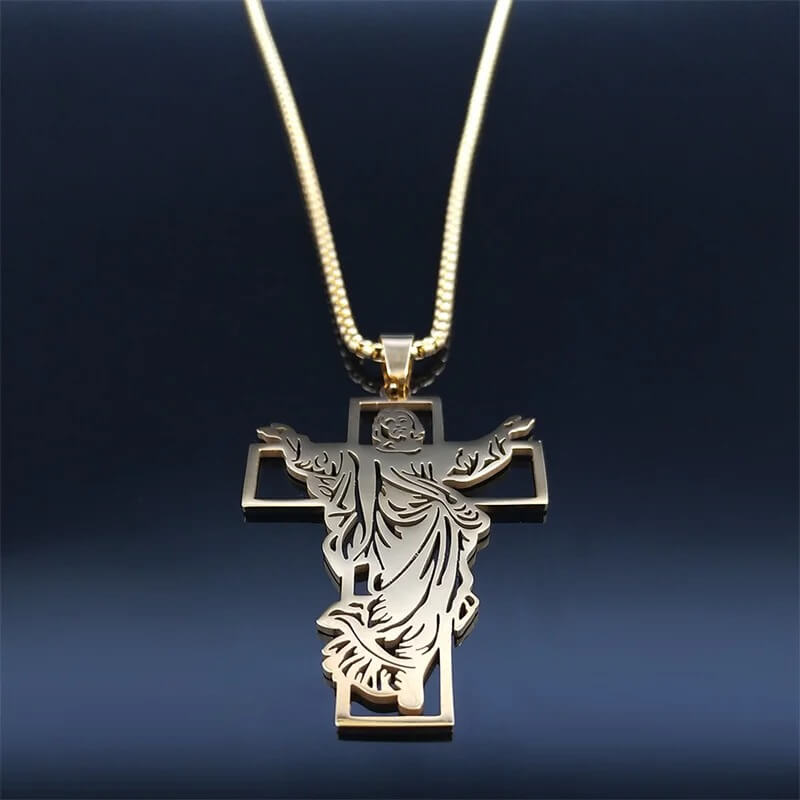 Colar com Crucifixo Jesus Ressuscitado em Aço Inoxidável - A Vitória da Fé, a Força da Ressurreição!