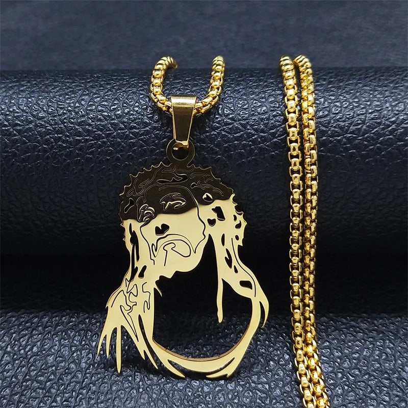 Colar com Pingente Rosto de Jesus com Coroa de Espinhos em Aço Inoxidável - A Fé Que Inspira, o Estilo Que Marca!