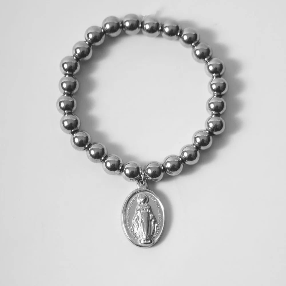 Pulseira Religiosa em Aço Inoxidável com Medalha da Virgem Maria - Leve Sua Fé Com Você Todos os Dias!