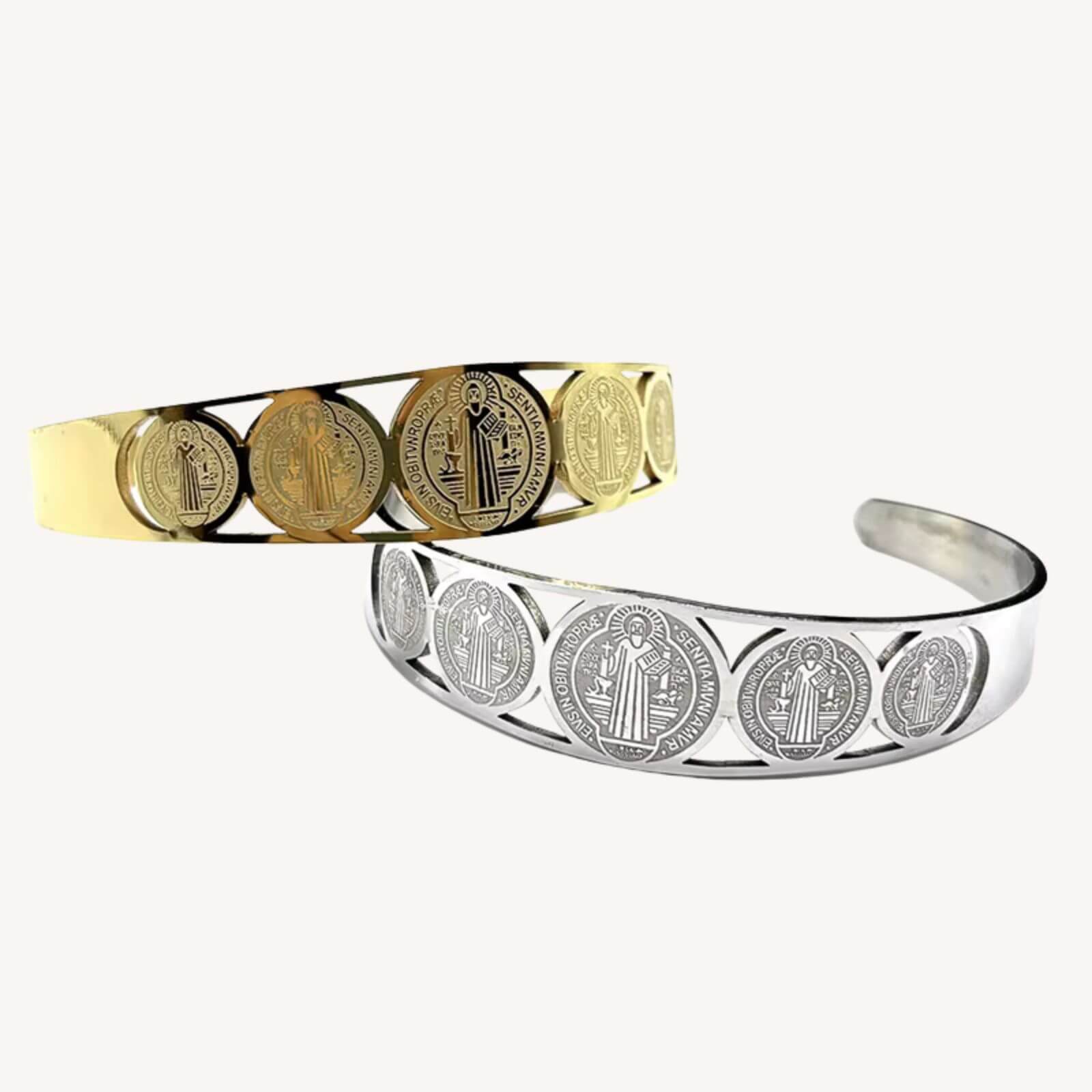 Bracelete I Medalha de São Bento Ajustável em Aço Inoxidável - Proteção e Fé Com Um Ajuste Perfeito!