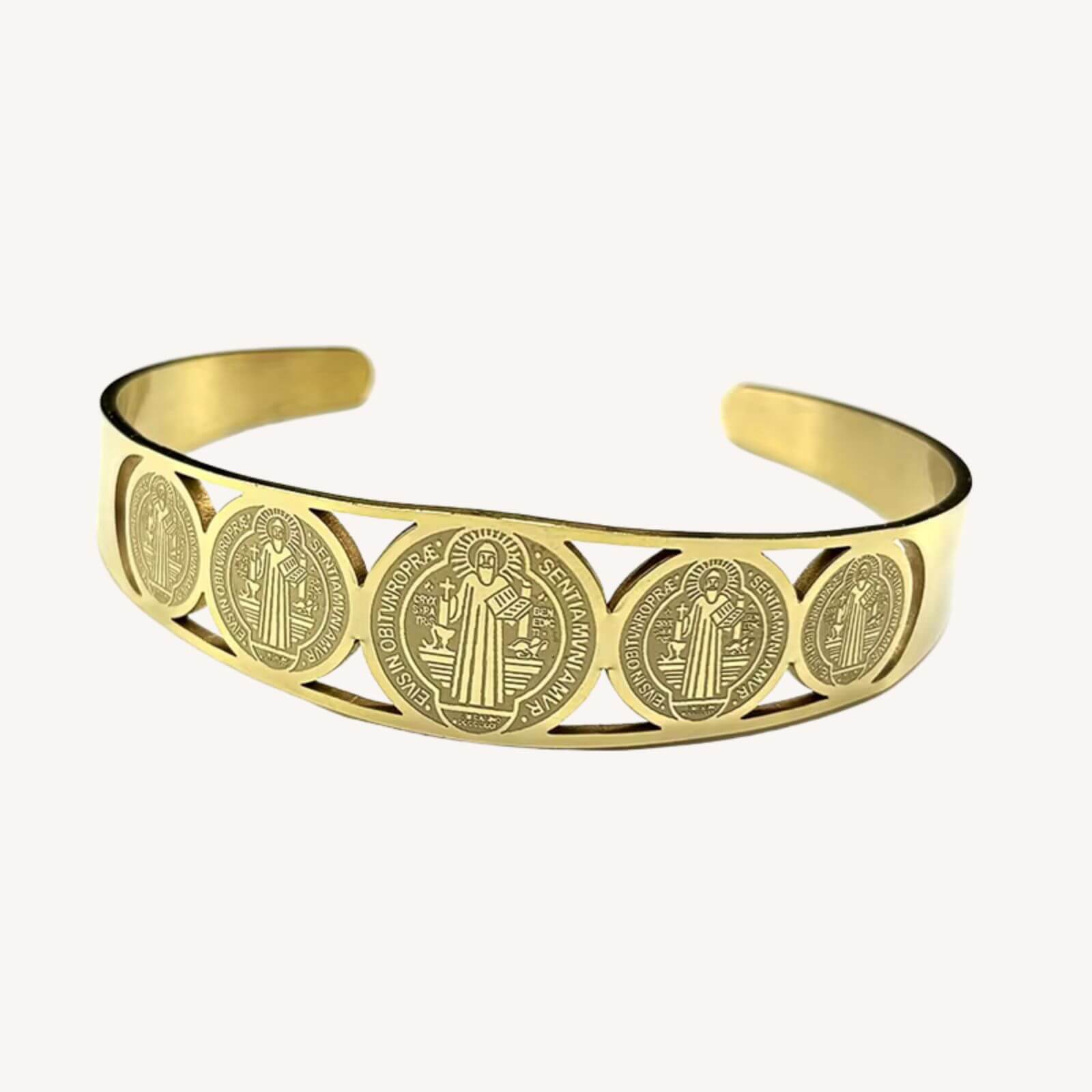 Bracelete I Medalha de São Bento Ajustável em Aço Inoxidável - Proteção e Fé Com Um Ajuste Perfeito!