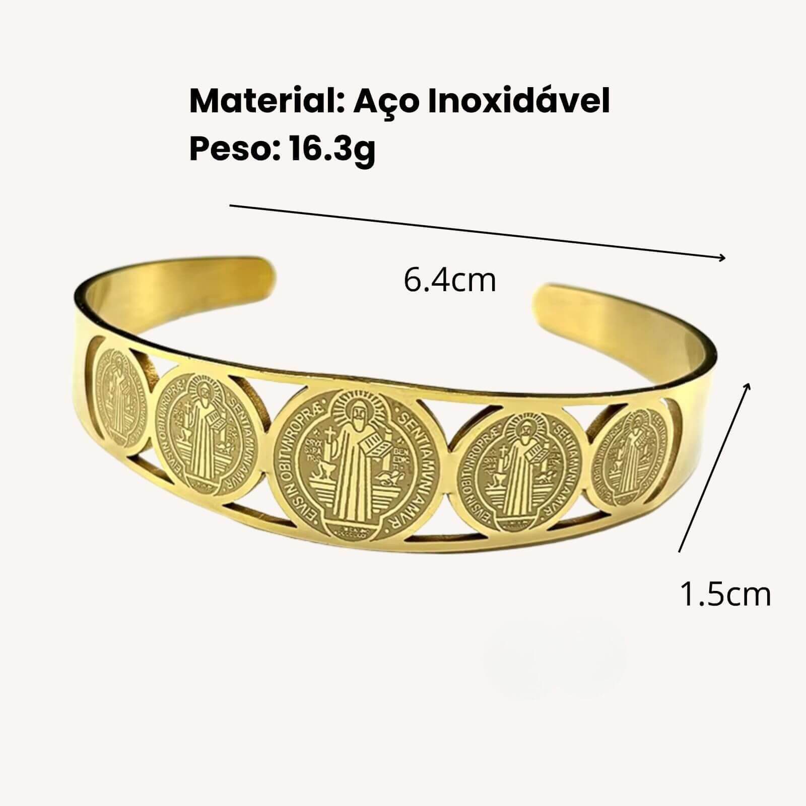 Bracelete I Medalha de São Bento Ajustável em Aço Inoxidável - Proteção e Fé Com Um Ajuste Perfeito!