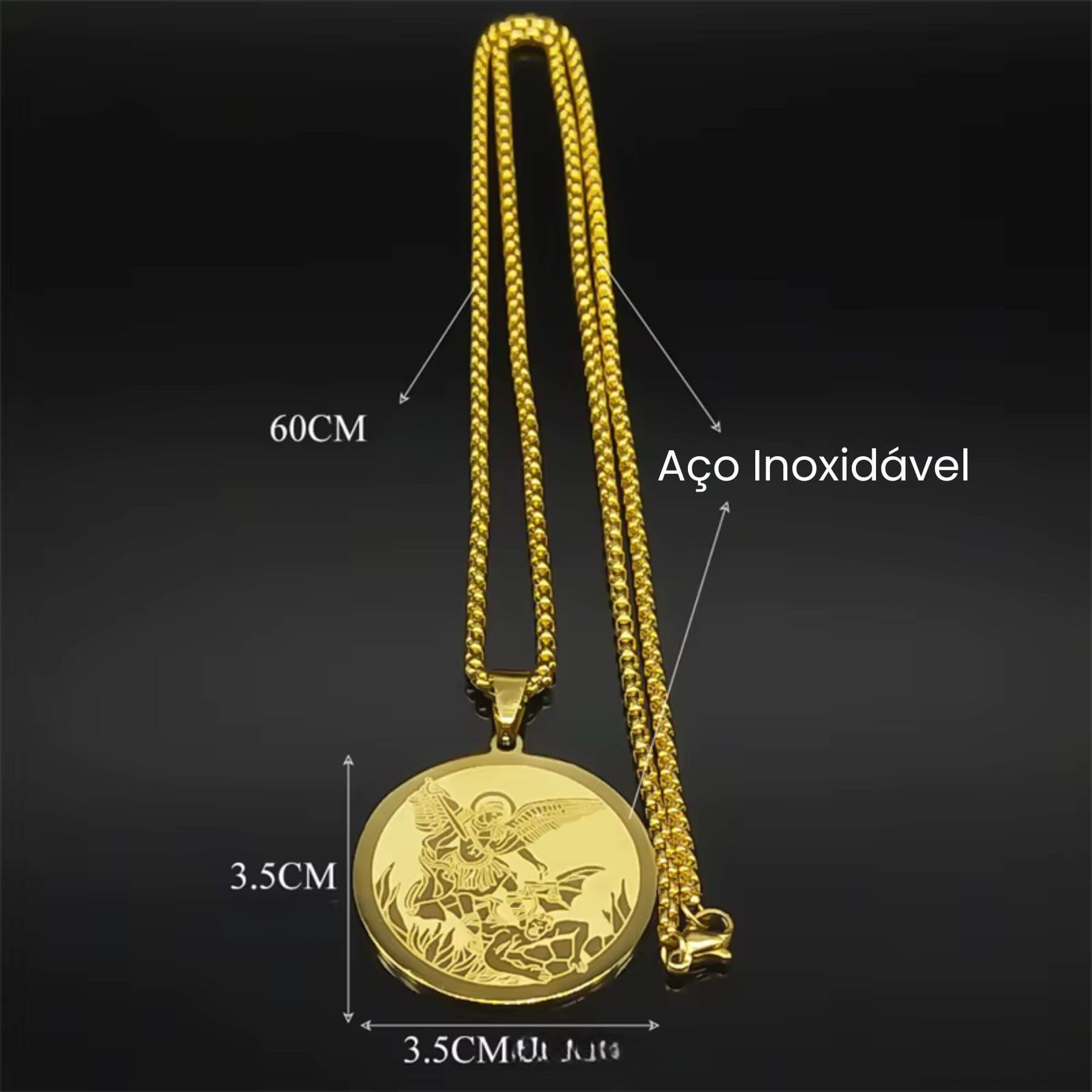 Colar Medalha de São Miguel Arcanjo em Aço Inoxidável Dourado - Carregue a Força e a Proteção de São Miguel Arcanjo em Todos os Momentos!