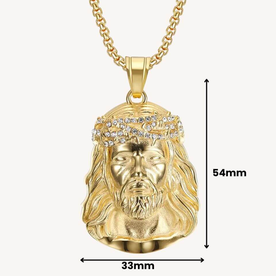 Colar Cabeça de Jesus Cravejado em Aço Inoxidável Dourado - Fé Que Brilha!