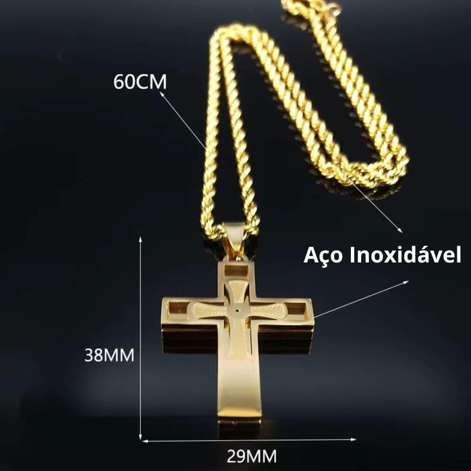 Colar e Crucifixo Cruz Vazada em Aço Inoxidável - Um Símbolo de Fé Com a Força do Seu Estilo!