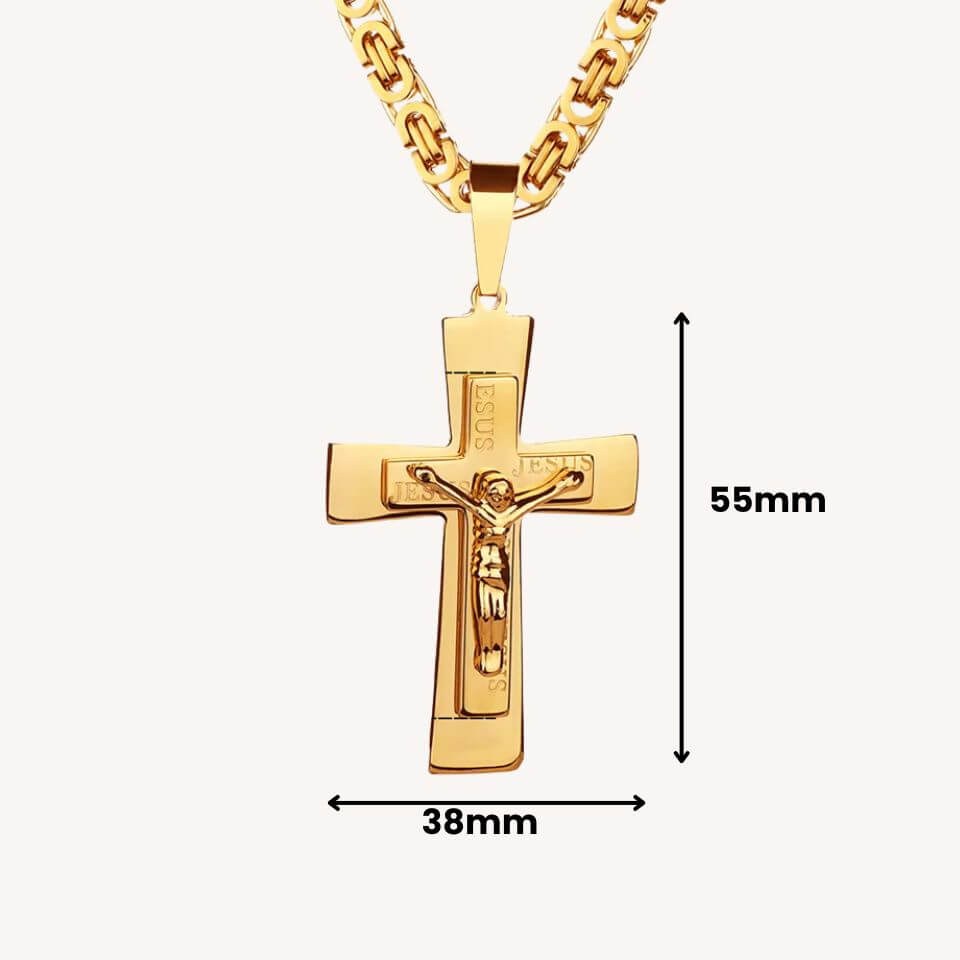 Colar Crucifixo Grande em Aço Inoxidável Dourado - Benção Que Inspira!